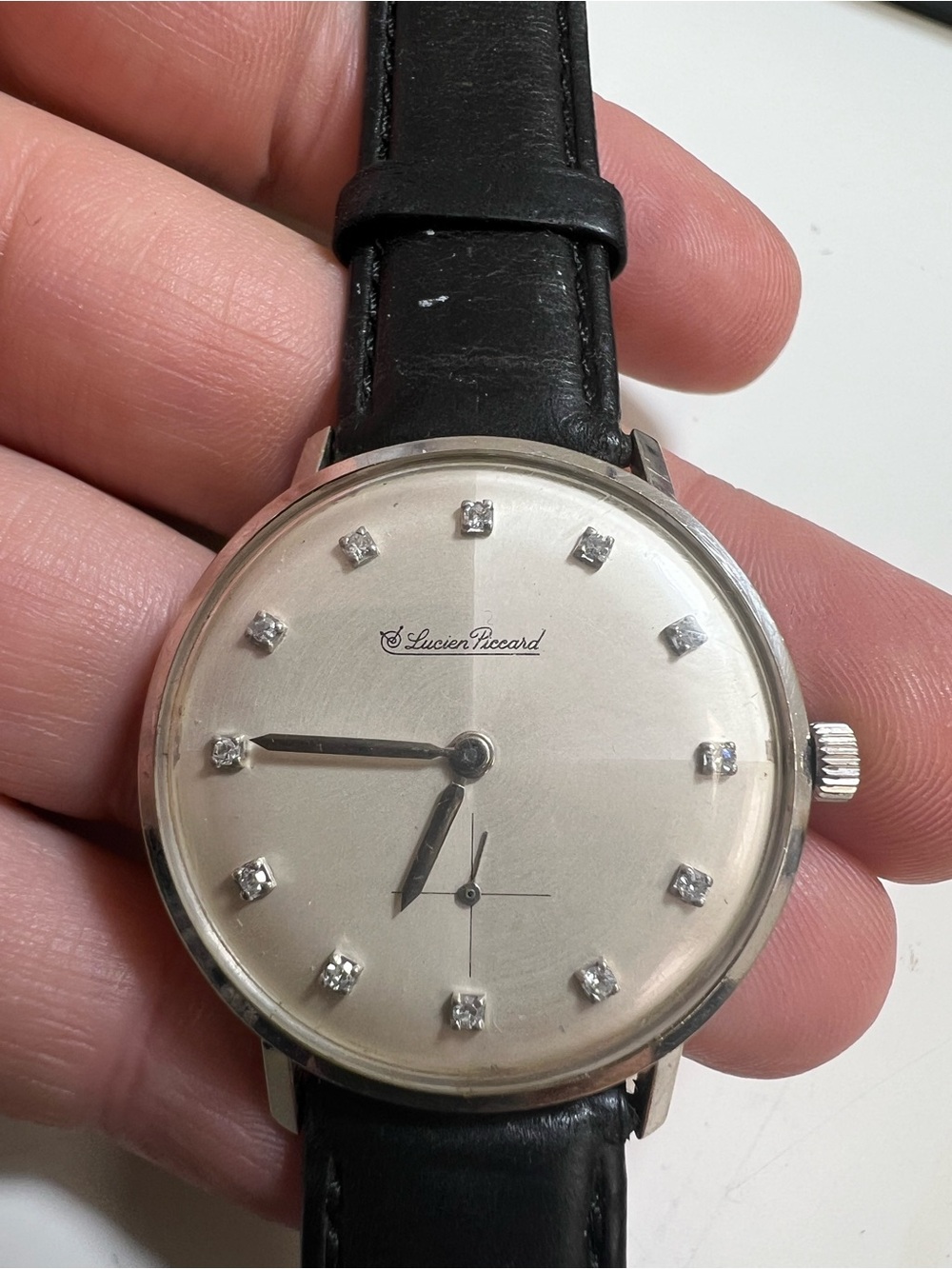 VTG 14K gold mid-century Lucien Piccard mechanical watch diamond-accented dial